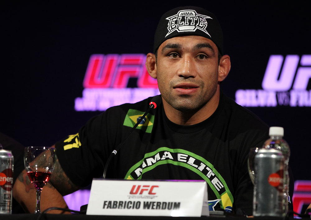 BELO HORIZONTE, BRAZIL - JUNE 21:   Fabricio Werdum attends the UFC 147 press conference at Ouro Minas Palace on June 21, 2012 in Belo Horizonte, Brazil.  (Photo by Josh Hedges/Zuffa LLC/Zuffa LLC via Getty Images)