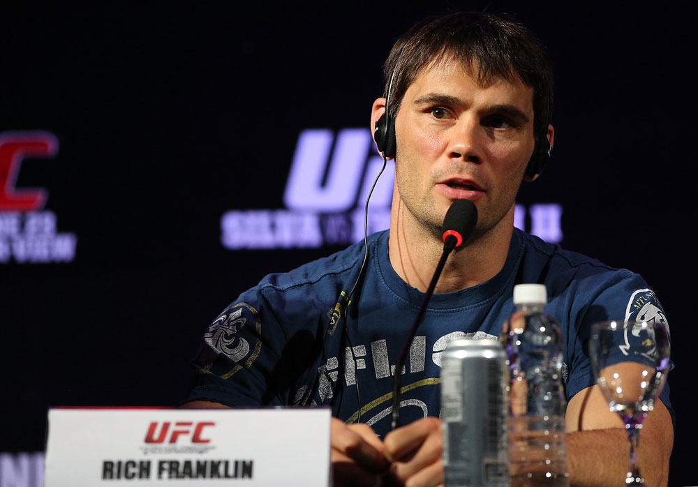 BELO HORIZONTE, BRAZIL - JUNE 21:   Rich Franklin attends the UFC 147 press conference at Ouro Minas Palace on June 21, 2012 in Belo Horizonte, Brazil.  (Photo by Josh Hedges/Zuffa LLC/Zuffa LLC via Getty Images)