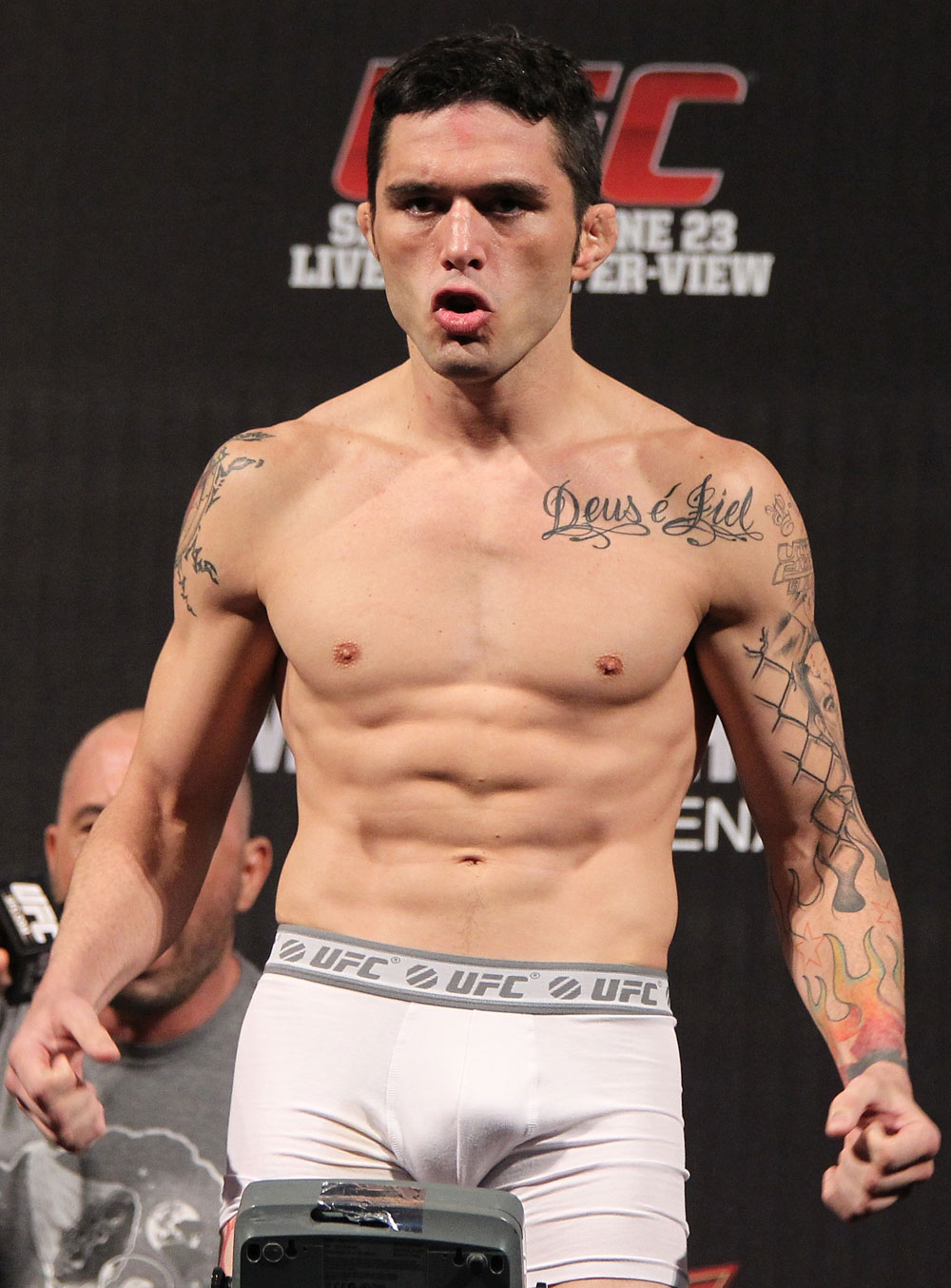 BELO HORIZONTE, BRAZIL - JUNE 22:   Rony "Jason" Mariano Bezerra makes weight during the UFC 147 weigh in at Estadio Jornalista Felipe Drummond on June 22, 2012 in Belo Horizonte, Brazil.  (Photo by Josh Hedges/Zuffa LLC/Zuffa LLC via Getty Images)