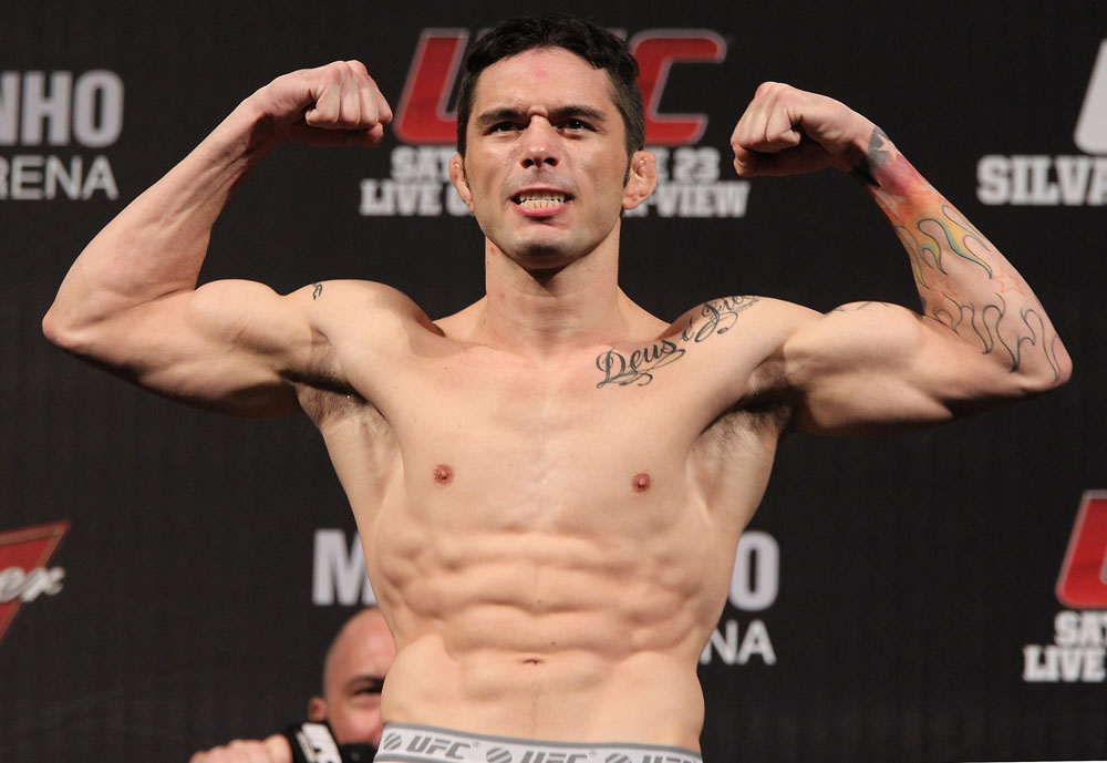 BELO HORIZONTE, BRAZIL - JUNE 22:   Rony "Jason" Mariano Bezerra makes weight during the UFC 147 weigh in at Estadio Jornalista Felipe Drummond on June 22, 2012 in Belo Horizonte, Brazil.  (Photo by Josh Hedges/Zuffa LLC/Zuffa LLC via Getty Images)
