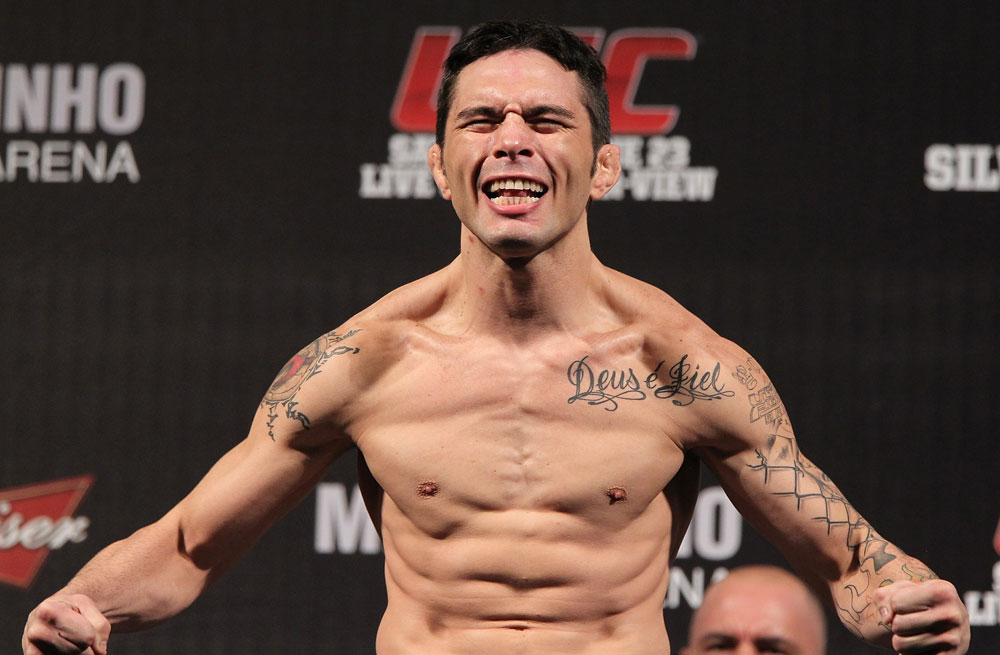BELO HORIZONTE, BRAZIL - JUNE 22:   Rony "Jason" Mariano Bezerra makes weight during the UFC 147 weigh in at Estadio Jornalista Felipe Drummond on June 22, 2012 in Belo Horizonte, Brazil.  (Photo by Josh Hedges/Zuffa LLC/Zuffa LLC via Getty Images)