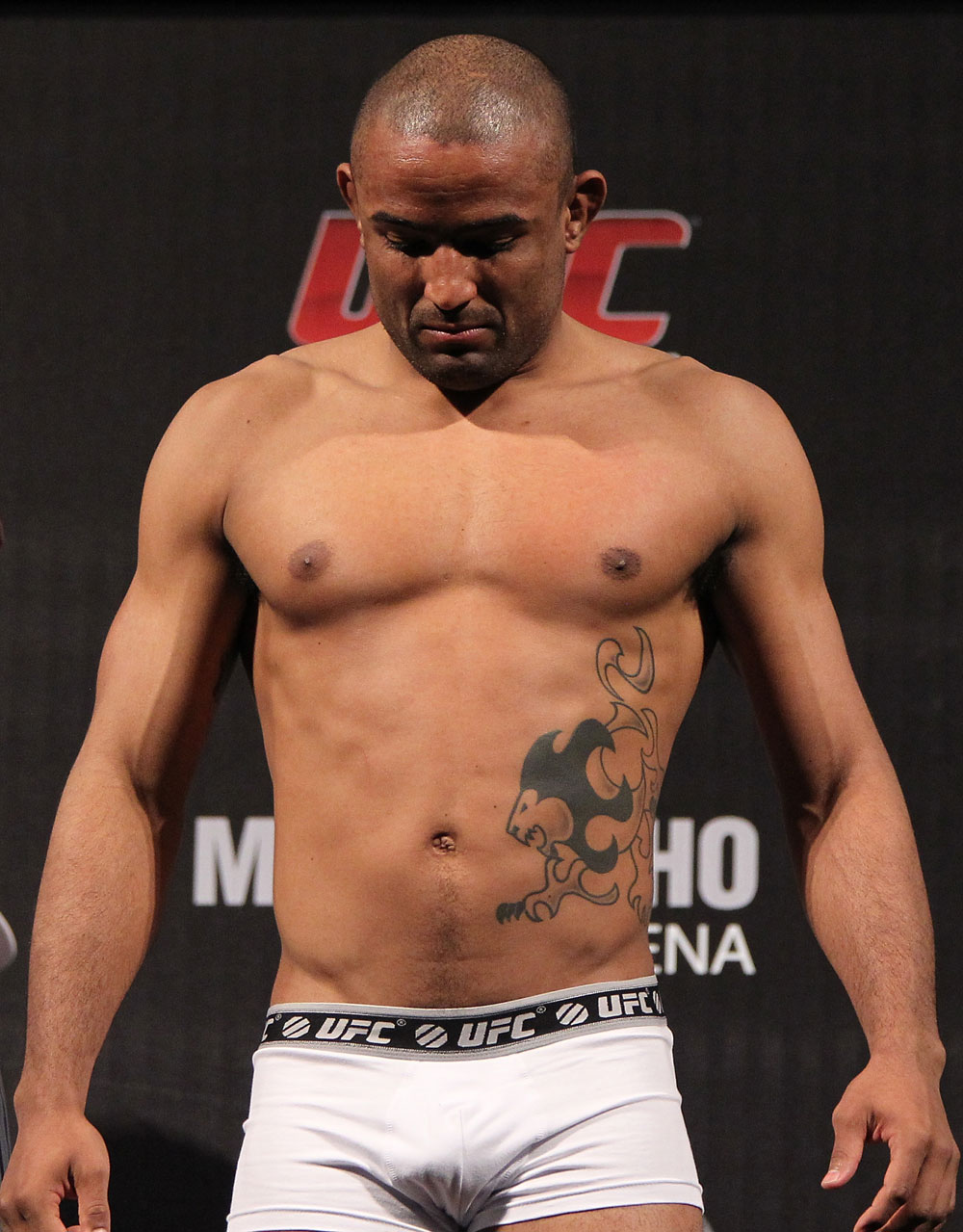 BELO HORIZONTE, BRAZIL - JUNE 22:   Sergio "Serginho" Moraes makes weight during the UFC 147 weigh in at Estadio Jornalista Felipe Drummond on June 22, 2012 in Belo Horizonte, Brazil.  (Photo by Josh Hedges/Zuffa LLC/Zuffa LLC via Getty Images)