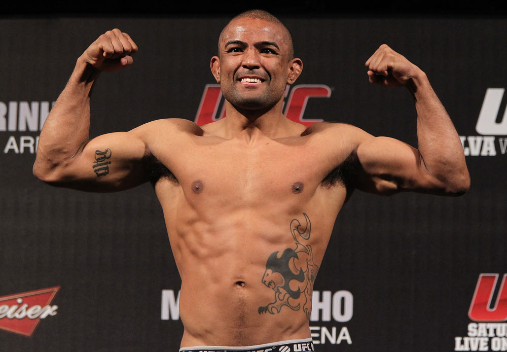 BELO HORIZONTE, BRAZIL - JUNE 22:   Sergio "Serginho" Moraes makes weight during the UFC 147 weigh in at Estadio Jornalista Felipe Drummond on June 22, 2012 in Belo Horizonte, Brazil.  (Photo by Josh Hedges/Zuffa LLC/Zuffa LLC via Getty Images)