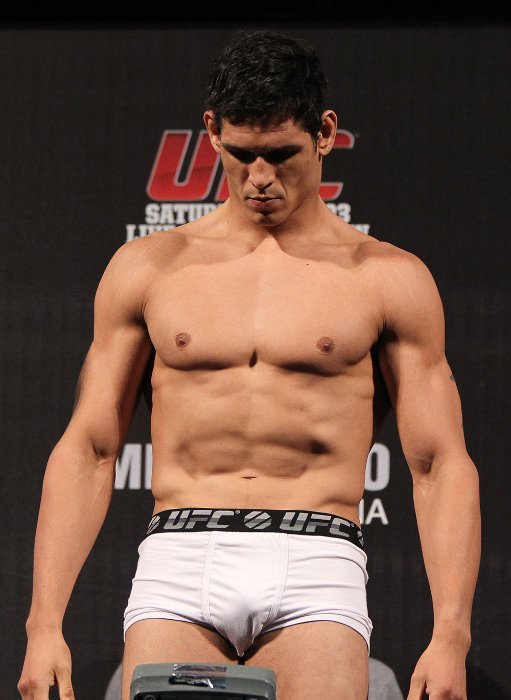 BELO HORIZONTE, BRAZIL - JUNE 22:   Cezar "Mutante" Ferreira makes weight during the UFC 147 weigh in at Estadio Jornalista Felipe Drummond on June 22, 2012 in Belo Horizonte, Brazil.  (Photo by Josh Hedges/Zuffa LLC/Zuffa LLC via Getty Images)