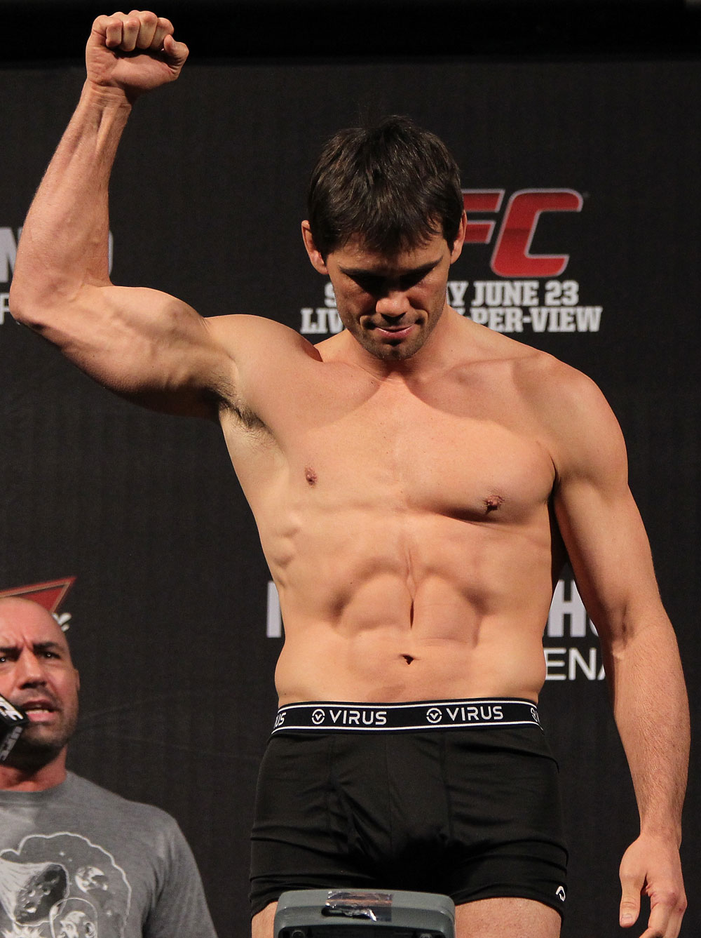 BELO HORIZONTE, BRAZIL - JUNE 22:   Rich Franklin makes weight during the UFC 147 weigh in at Estadio Jornalista Felipe Drummond on June 22, 2012 in Belo Horizonte, Brazil.  (Photo by Josh Hedges/Zuffa LLC/Zuffa LLC via Getty Images)