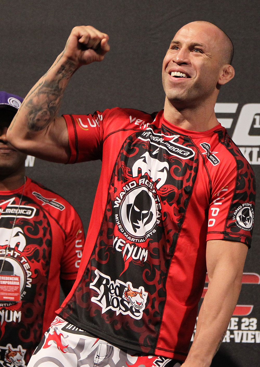 BELO HORIZONTE, BRAZIL - JUNE 22:   Wanderlei Silva salutes the crowd before weighing in during the UFC 147 weigh in at Estadio Jornalista Felipe Drummond on June 22, 2012 in Belo Horizonte, Brazil.  (Photo by Josh Hedges/Zuffa LLC/Zuffa LLC via Getty Images)