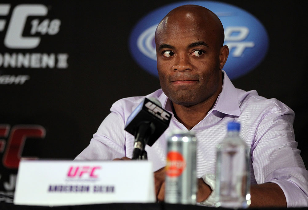 LAS VEGAS, NV - JULY 3:   UFC Middleweight Champion Anderson Silva attends  the UFC 148 press conference at Lagasse's Stadium inside The Palazzo on July 3, 2012 in Las Vegas, Nevada.  (Photo by Josh Hedges/Zuffa LLC/Zuffa LLC via Getty Images)