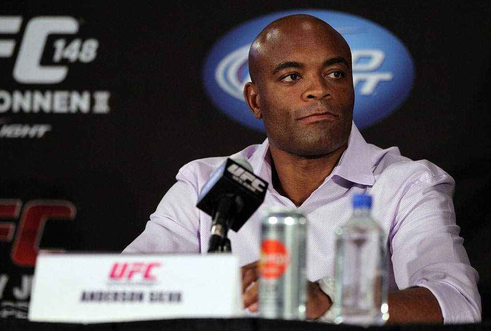 LAS VEGAS, NV - JULY 3:   UFC Middleweight Champion Anderson Silva attends  the UFC 148 press conference at Lagasse's Stadium inside The Palazzo on July 3, 2012 in Las Vegas, Nevada.  (Photo by Josh Hedges/Zuffa LLC/Zuffa LLC via Getty Images)