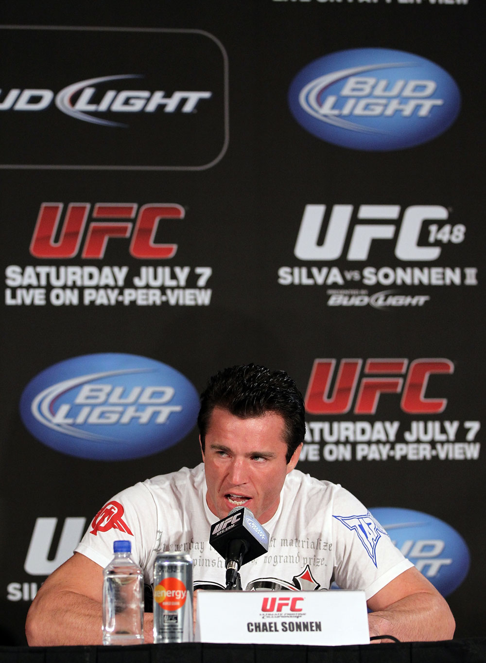 LAS VEGAS, NV - JULY 3:   Chael Sonnen attends the UFC 148 press conference at Lagasse's Stadium inside The Palazzo on July 3, 2012 in Las Vegas, Nevada.  (Photo by Josh Hedges/Zuffa LLC/Zuffa LLC via Getty Images)
