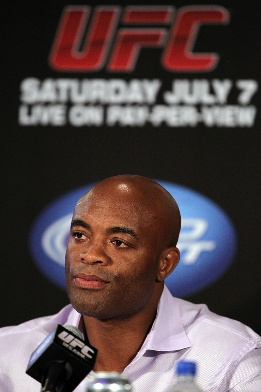 LAS VEGAS, NV - JULY 3:   UFC Middleweight Champion Anderson Silva attends  the UFC 148 press conference at Lagasse's Stadium inside The Palazzo on July 3, 2012 in Las Vegas, Nevada.  (Photo by Josh Hedges/Zuffa LLC/Zuffa LLC via Getty Images)