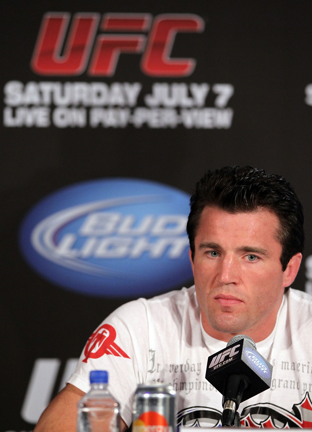 LAS VEGAS, NV - JULY 3:   Chael Sonnen attends the UFC 148 press conference at Lagasse's Stadium inside The Palazzo on July 3, 2012 in Las Vegas, Nevada.  (Photo by Josh Hedges/Zuffa LLC/Zuffa LLC via Getty Images)