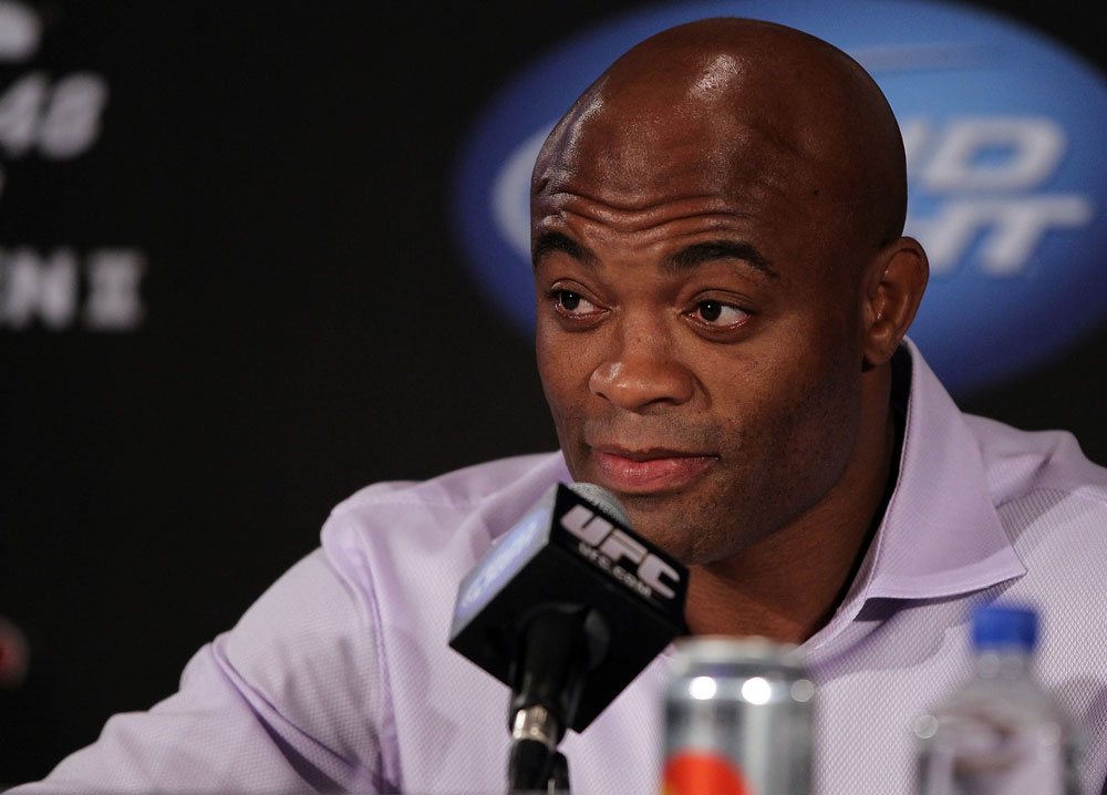 LAS VEGAS, NV - JULY 3:   UFC Middleweight Champion Anderson Silva attends  the UFC 148 press conference at Lagasse's Stadium inside The Palazzo on July 3, 2012 in Las Vegas, Nevada.  (Photo by Josh Hedges/Zuffa LLC/Zuffa LLC via Getty Images)