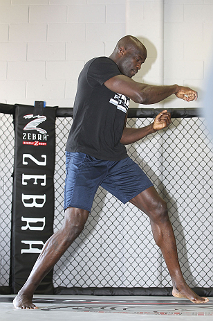 CALGARY, CANADA - JULY 18: Cheick Kongo works out for the fans and media during the UFC 149 Open Workouts inside Champion's Creed Gym on July 18, 2012 in Calgary, Alberta, Canada (Photo by Jeff Bottari/Zuffa LLC/Zuffa LLC via Getty Images)