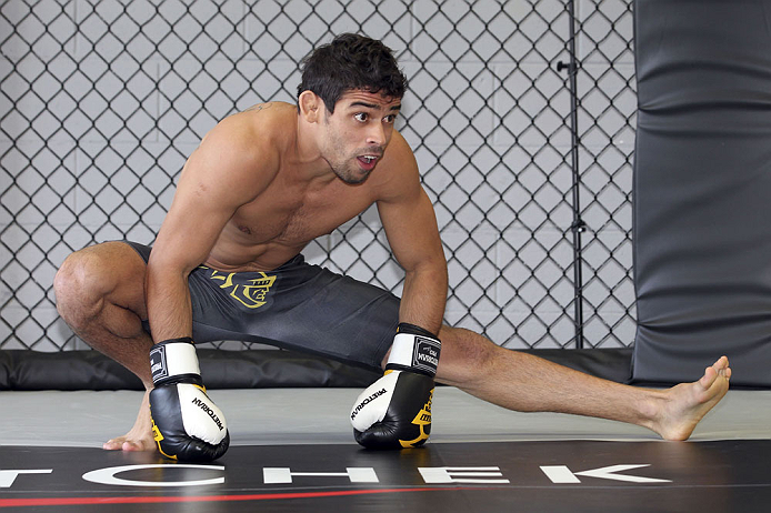 CALGARY, CANADA - JULY 18:  Renan Barao works out for the fans and media during the UFC 149 Open Workouts inside Champion's Creed Gym on July 18, 2012 in Calgary, Alberta, Canada.  (Photo by Jeff Bottari/Zuffa LLC/Zuffa LLC via Getty Images)