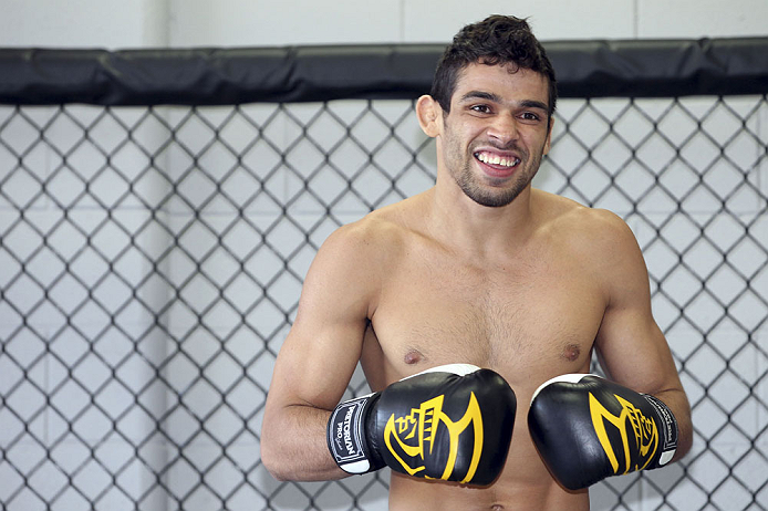 CALGARY, CANADA - JULY 18: Renan Barao works out for the fans and media during the UFC 149 Open Workouts inside Champion's Creed Gym on July 18, 2012 in Calgary, Alberta, Canada. (Photo by Jeff Bottari/Zuffa LLC/Zuffa LLC via Getty Images)