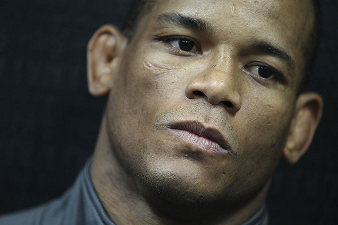 CALGARY, CANADA - JULY 18: Hector Lombard speaks to the media during the UFC 149 Open Workouts inside Champion's Creed Gym on July 18, 2012 in Calgary, Alberta, Canada. (Photo by Jeff Bottari/Zuffa LLC/Zuffa LLC via Getty Images)