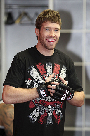CALGARY, CANADA - JULY 18:  Mitch Clarke works out for the fans and media during the UFC 149 Open Workouts inside Champion's Creed Gym on July 18, 2012 in Calgary, Alberta, Canada.  (Photo by Jeff Bottari/Zuffa LLC/Zuffa LLC via Getty Images)