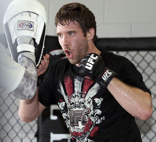 CALGARY, CANADA - JULY 18: Mitch Clarke works out for the fans and media during the UFC 149 Open Workouts inside Champion's Creed Gym on July 18, 2012 in Calgary, Alberta, Canada. (Photo by Jeff Bottari/Zuffa LLC/Zuffa LLC via Getty Images)