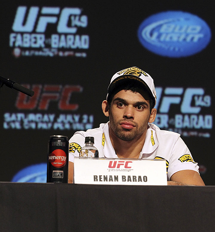 CALGARY, CANADA - JULY 19: Renan Barao attends the UFC 149 press conference at the Flames Central Sports Club on July 19, 2012 in Calgary, Alberta, Canada. (Photo by Jeff Bottari/Zuffa LLC/Zuffa LLC via Getty Images)
