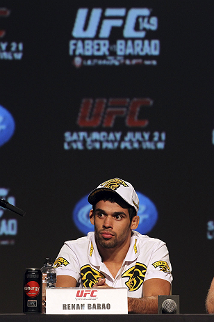 CALGARY, CANADA - JULY 19: Renan Barao attends the UFC 149 press conference at the Flames Central Sports Club on July 19, 2012 in Calgary, Alberta, Canada. (Photo by Jeff Bottari/Zuffa LLC/Zuffa LLC via Getty Images)