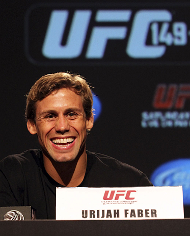 CALGARY, CANADA - JULY 19: Urijah Faber attends the UFC 149 press conference at the Flames Central Sports Club on July 19, 2012 in Calgary, Alberta, Canada. (Photo by Jeff Bottari/Zuffa LLC/Zuffa LLC via Getty Images)