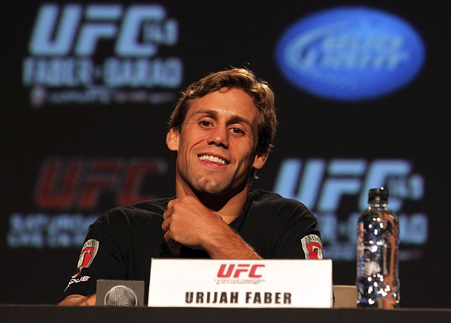 CALGARY, CANADA - JULY 19: Urijah Faber attends the UFC 149 press conference at the Flames Central Sports Club on July 19, 2012 in Calgary, Alberta, Canada. (Photo by Jeff Bottari/Zuffa LLC/Zuffa LLC via Getty Images)