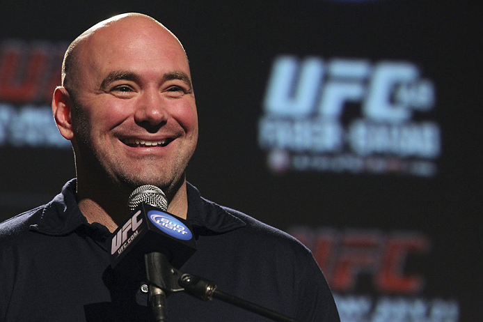 CALGARY, CANADA - JULY 19: UFC President Dana White attends the UFC 149 press conference at the Flames Central Sports Club on July 19, 2012 in Calgary, Alberta, Canada. (Photo by Jeff Bottari/Zuffa LLC/Zuffa LLC via Getty Images)