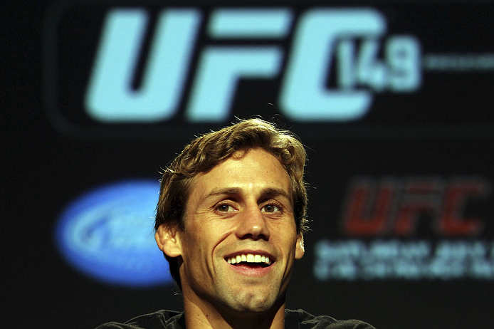 CALGARY, CANADA - JULY 19: Urijah Faber attends the UFC 149 press conference at the Flames Central Sports Club on July 19, 2012 in Calgary, Alberta, Canada. (Photo by Jeff Bottari/Zuffa LLC/Zuffa LLC via Getty Images)