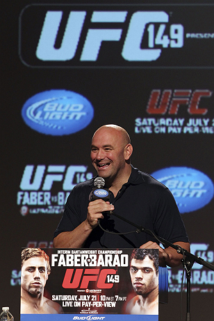 CALGARY, CANADA - JULY 19: UFC President Dana White attends the UFC 149 press conference at the Flames Central Sports Club on July 19, 2012 in Calgary, Alberta, Canada. (Photo by Jeff Bottari/Zuffa LLC/Zuffa LLC via Getty Images)