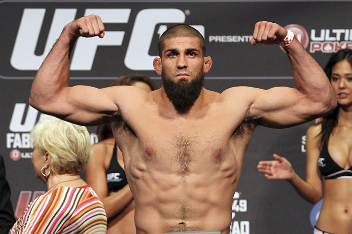 CALGARY, CANADA - JULY 20:  Court McGee makes weight at the UFC 149 weigh-in at the Scotiabank Saddledome on July 20, 2012 in Calgary, Alberta, Canada.  (Photo by Jeff Bottari/Zuffa LLC/Zuffa LLC via Getty Images)