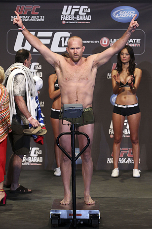 CALGARY, CANADA - JULY 20:  Tim Boetsch makes weight at the UFC 149 weigh-in at the Scotiabank Saddledome on July 20, 2012 in Calgary, Alberta, Canada.  (Photo by Jeff Bottari/Zuffa LLC/Zuffa LLC via Getty Images)