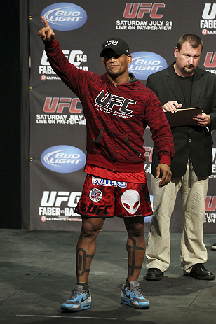 CALGARY, CANADA - JULY 20:  Hector Lombard waves to the crowd at the UFC 149 weigh-in at the Scotiabank Saddledome on July 20, 2012 in Calgary, Alberta, Canada.  (Photo by Jeff Bottari/Zuffa LLC/Zuffa LLC via Getty Images)