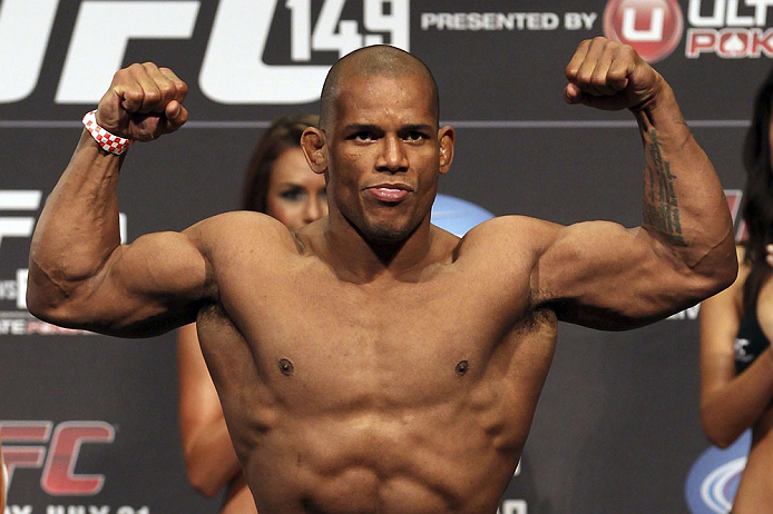 CALGARY, CANADA - JULY 20:  Hector Lombard makes weight at the UFC 149 weigh-in at the Scotiabank Saddledome on July 20, 2012 in Calgary, Alberta, Canada.  (Photo by Jeff Bottari/Zuffa LLC/Zuffa LLC via Getty Images)