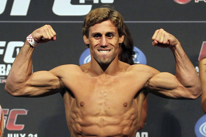 CALGARY, CANADA - JULY 20:  Urijah Faber makes weight at the UFC 149 weigh-in at the Scotiabank Saddledome on July 20, 2012 in Calgary, Alberta, Canada.  (Photo by Jeff Bottari/Zuffa LLC/Zuffa LLC via Getty Images)
