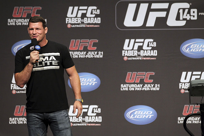 CALGARY, CANADA - JULY 20:  Michael Bisping conducts a Q&A session with the fans prior to the UFC 149 weigh-in at the Scotiabank Saddledome on July 20, 2012 in Calgary, Alberta, Canada.  (Photo by Jeff Bottari/Zuffa LLC/Zuffa LLC via Getty Images)