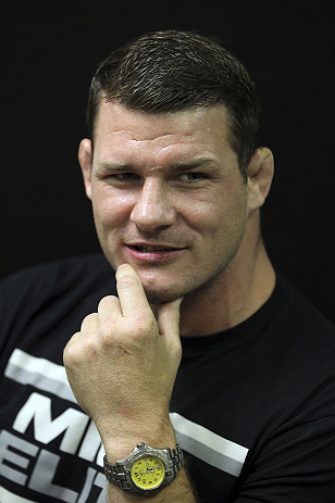 CALGARY, CANADA - JULY 20:  Michael Bisping speaks with the media prior to the UFC 149 weigh-in at the Scotiabank Saddledome on July 20, 2012 in Calgary, Alberta, Canada.  (Photo by Jeff Bottari/Zuffa LLC/Zuffa LLC via Getty Images)
