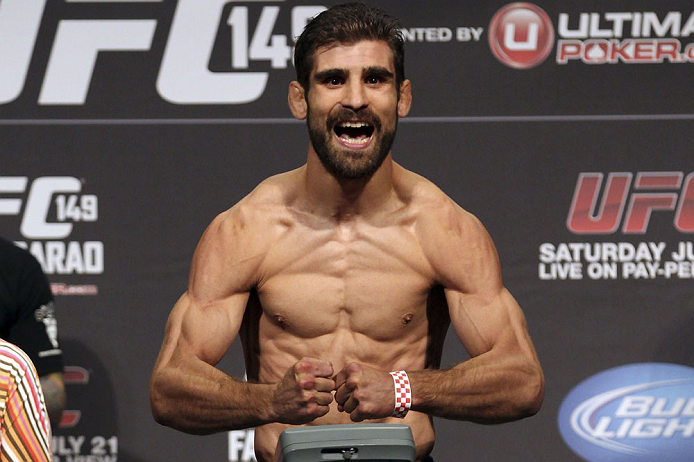 CALGARY, CANADA - JULY 20: Antonio Carvalho makes weight at the UFC 149 weigh-in at the Scotiabank Saddledome on July 20, 2012 in Calgary, Alberta, Canada.  (Photo by Jeff Bottari/Zuffa LLC/Zuffa LLC via Getty Images)