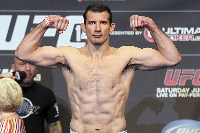 CALGARY, CANADA - JULY 20: Anthony Perosh makes weight at the UFC 149 weigh-in at the Scotiabank Saddledome on July 20, 2012 in Calgary, Alberta, Canada.  (Photo by Jeff Bottari/Zuffa LLC/Zuffa LLC via Getty Images)