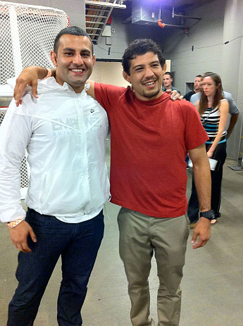 DENVER, CO - AUGUST 11:  Strikeforce lightweight champion Gilbert "El Nino" Melendez and Tareq Azim attends UFC 150 inside Pepsi Center on August 11, 2012 in Denver, Colorado. (Photos by Zuffa LLC)