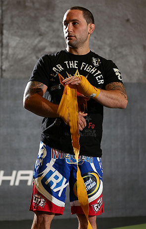 DENVER, CO - AUGUST 08:  Frankie Edgar works out for the media during the UFC 150 open workouts at the Muscle Pharm Sports Science Center on August 8, 2012 in Denver, Colorado. (Photo by Josh Hedges/Zuffa LLC/Zuffa LLC via Getty Images)