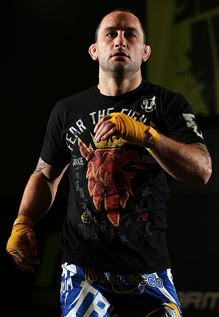 DENVER, CO - AUGUST 08:  Frankie Edgar works out for the media during the UFC 150 open workouts at the Muscle Pharm Sports Science Center on August 8, 2012 in Denver, Colorado. (Photo by Josh Hedges/Zuffa LLC/Zuffa LLC via Getty Images)