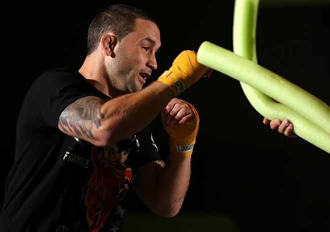 DENVER, CO - AUGUST 08:  Frankie Edgar works out for the media during the UFC 150 open workouts at the Muscle Pharm Sports Science Center on August 8, 2012 in Denver, Colorado. (Photo by Josh Hedges/Zuffa LLC/Zuffa LLC via Getty Images)