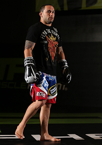 DENVER, CO - AUGUST 08:  Frankie Edgar works out for the media during the UFC 150 open workouts at the Muscle Pharm Sports Science Center on August 8, 2012 in Denver, Colorado. (Photo by Josh Hedges/Zuffa LLC/Zuffa LLC via Getty Images)