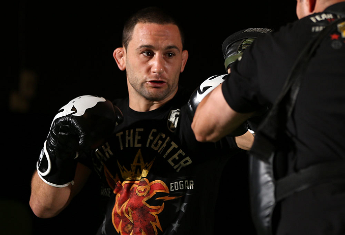 DENVER, CO - AUGUST 08:  Frankie Edgar works out for the media during the UFC 150 open workouts at the Muscle Pharm Sports Science Center on August 8, 2012 in Denver, Colorado. (Photo by Josh Hedges/Zuffa LLC/Zuffa LLC via Getty Images)