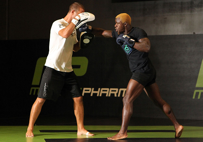 DENVER, CO - AUGUST 08:  Melvin Guillard works out for the media during the UFC 150 open workouts at the Muscle Pharm Sports Science Center on August 8, 2012 in Denver, Colorado. (Photo by Josh Hedges/Zuffa LLC/Zuffa LLC via Getty Images)