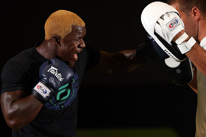 DENVER, CO - AUGUST 08:  Melvin Guillard works out for the media during the UFC 150 open workouts at the Muscle Pharm Sports Science Center on August 8, 2012 in Denver, Colorado. (Photo by Josh Hedges/Zuffa LLC/Zuffa LLC via Getty Images)