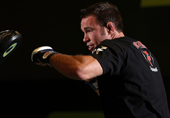 DENVER, CO - AUGUST 08:  Jake Shields works out for the media during the UFC 150 open workouts at the Muscle Pharm Sports Science Center on August 8, 2012 in Denver, Colorado. (Photo by Josh Hedges/Zuffa LLC/Zuffa LLC via Getty Images)