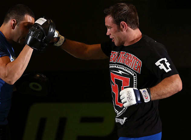 DENVER, CO - AUGUST 08:  Jake Shields works out for the media during the UFC 150 open workouts at the Muscle Pharm Sports Science Center on August 8, 2012 in Denver, Colorado. (Photo by Josh Hedges/Zuffa LLC/Zuffa LLC via Getty Images)