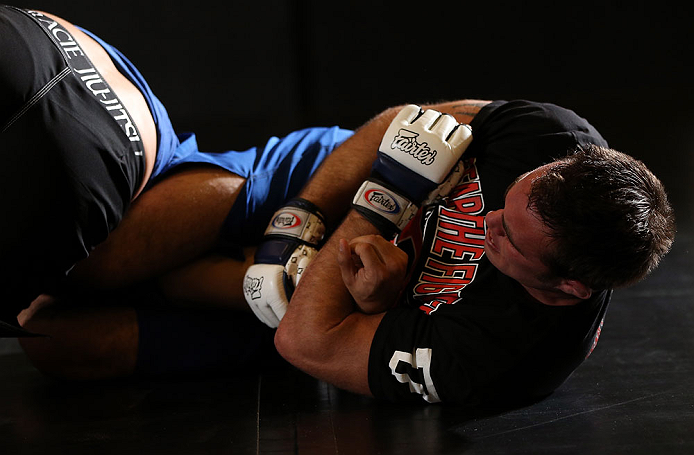 DENVER, CO - AUGUST 08:  Jake Shields works out for the media during the UFC 150 open workouts at the Muscle Pharm Sports Science Center on August 8, 2012 in Denver, Colorado. (Photo by Josh Hedges/Zuffa LLC/Zuffa LLC via Getty Images)