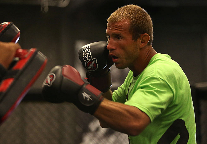 DENVER, CO - AUGUST 08:  Donald "Cowboy" Cerrone works out for the media during the UFC 150 open workouts at the Muscle Pharm Sports Science Center on August 8, 2012 in Denver, Colorado. (Photo by Josh Hedges/Zuffa LLC/Zuffa LLC via Getty Images)